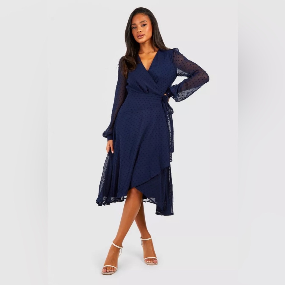 NWT Lulu’s navy blue‎ high-low midi wrap dress size xs - Picture 2 of 9